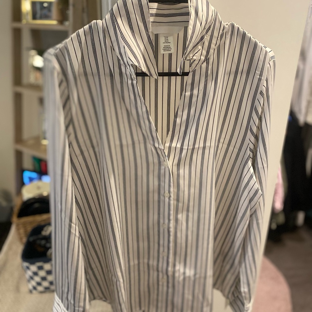 H&M Women's Black and White Striped Button-Down Shirt